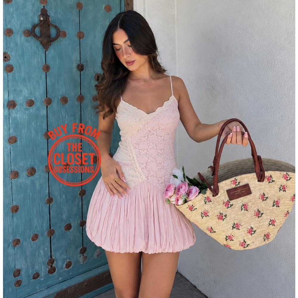 Zara NWT Pink Lace Bubble Hem Spaghetti Strap Mini Dress S - Picture 6 of 13
